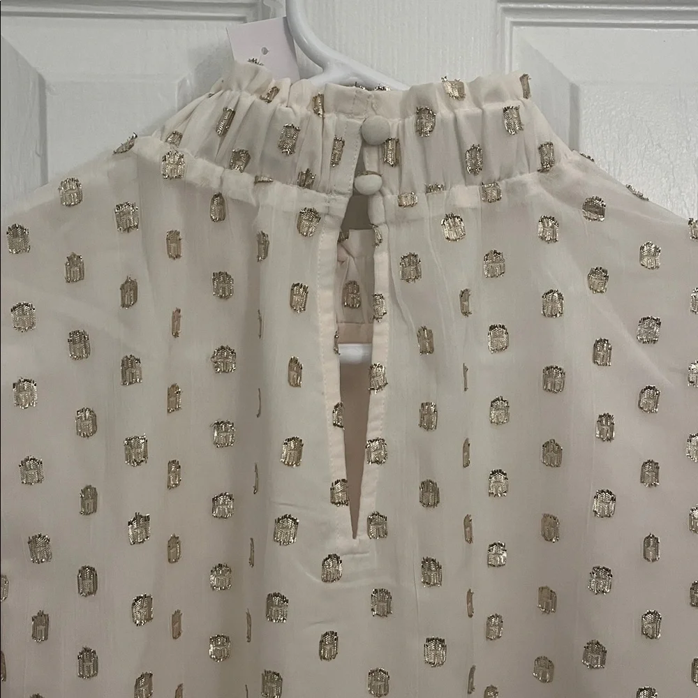 LOFT Cream Blouse with Gold Polka Dots - Picture 4 of 4